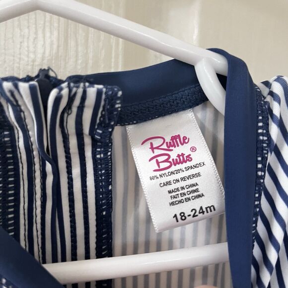 RuffleButts Navy Blue Striped One Piece Rash Guard Swimsuit Size 18-24 Months - Picture 8 of 15
